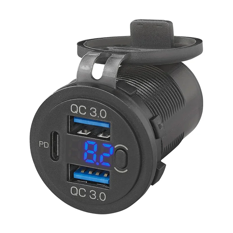 USB-Einbausteckdose 2x Typ A, 1x Typ C + Voltmeter, Auto Steckdose Autoladegerät – Bild 2