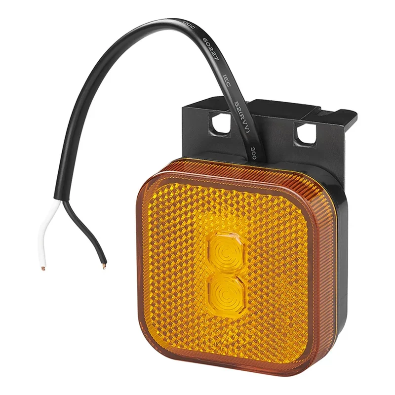 LED Seitenmarkierungsleuchte 12/24V – Orange, 65 x 65 mm, mit Halter,