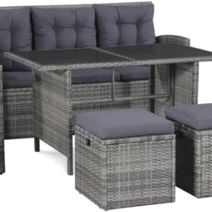 vidaXL Gartensofa 6-TLG. Poly Rattan Sitzgruppe Gartenmöbel Gartengarnitur