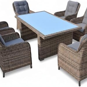 RAGNARÖK PolyRattan – DEUTSCHE Marke – EIGENE Produktion – 8 Jahre GARANTIE auf UV-Beständigkeit – Gartenmöbel Essgruppe Tisch 6 Sessel 12 Polster…