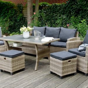 bellavista – Home&Garden® Loungeset »Rattan Dining-Lounge Set Madeira II grau«, (Set, 6-tlg), 3-Sitzer Sofa: 175x67x73cm (BxTxH), Sessel:…