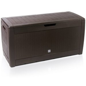 Deuba Auflagenbox »Rato«, Garten Truhe Rato Rattan Optik klappbarer Deckel Stecksystem Haltegriffe Rollen Braun Gartenbox Auflagenbox Kissenbox