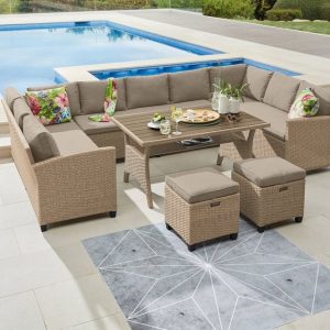 KONIFERA Loungeset »Rotterdam«, (20-tlg), 3 Sofas, 2 Hocker, Tisch 120×82 cm, Polyrattan