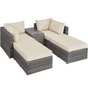 tectake Loungeset »Rattan Lounge mit Aluminiumgestell San Domino«, (5-tlg., Polsterauflagen)