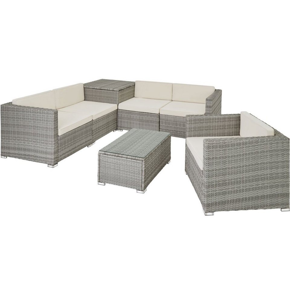 tectake Loungeset »Rattan Lounge Pisa«, (7-tlg., Polsterauflagen)