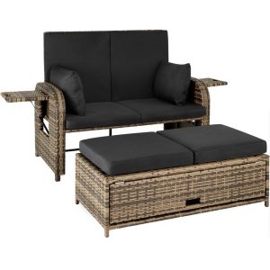 tectake Loungeset »Rattan Sofa mit Aluminiumgestell Kreta«, (2-tlg., inkl. Kissen)